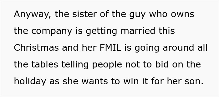 Text explaining a woman's drunken tantrum over a honeymoon trip with her son, trying to win a hotel trip.