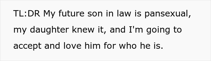 Acceptance of future son-in-law's pansexuality by family Acceptance of future son-in-law's pansexuality by family