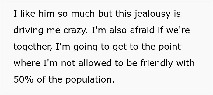 Screenshot of a post highlighting the negative impact of a toxic guy's jealousy and ridiculous rules.