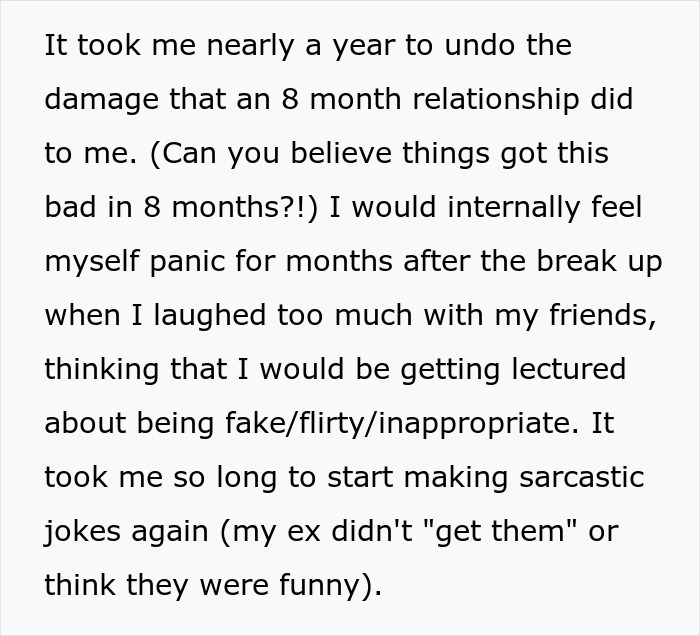 A screenshot from an article about a toxic guy and his jealousy, describing the long-term impact of an 8-month relationship.