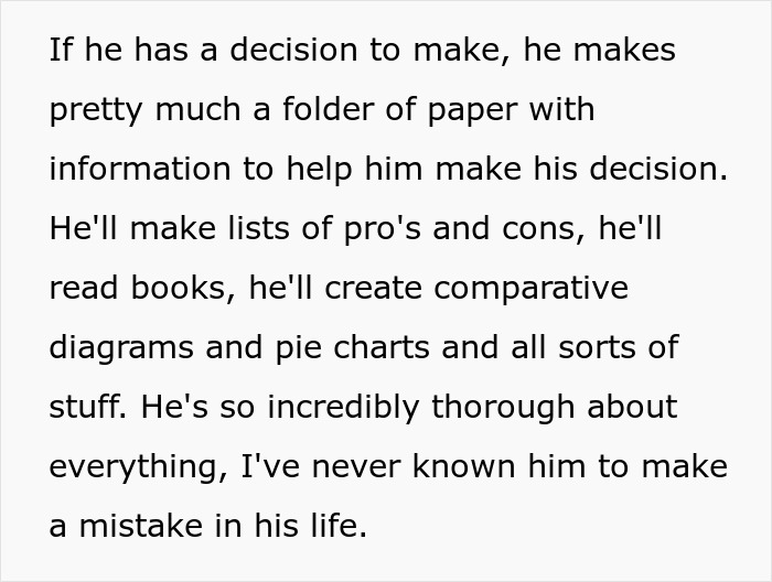 Text about boyfriend making charts and lists for decision making Text about boyfriend making charts and lists for decision making
