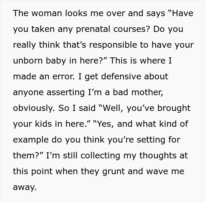 A pregnant woman working in a pub, experiencing a patron questioning her about being a responsible mother.