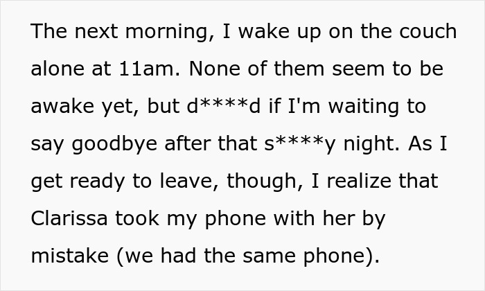 The woman wakes up alone, realizing her selfish friend accidentally took her phone after the bad night. The woman wakes up alone, realizing her selfish friend accidentally took her phone after the bad night.