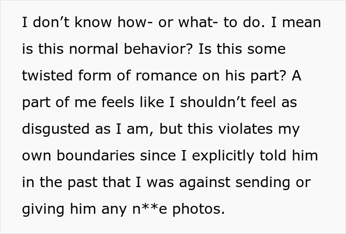 Text explaining a woman's worry about her husband's memory box and his stalkerish tendencies. Text explaining a woman's worry about her husband's memory box and his stalkerish tendencies.