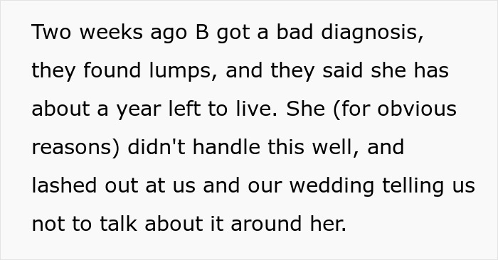 Couple Gets Annoyed That SIL With Cancer Is Taking Away From Their Wedding, It's Way Worse Than That Couple Gets Annoyed That SIL With Cancer Is Taking Away From Their Wedding, It's Way Worse Than That