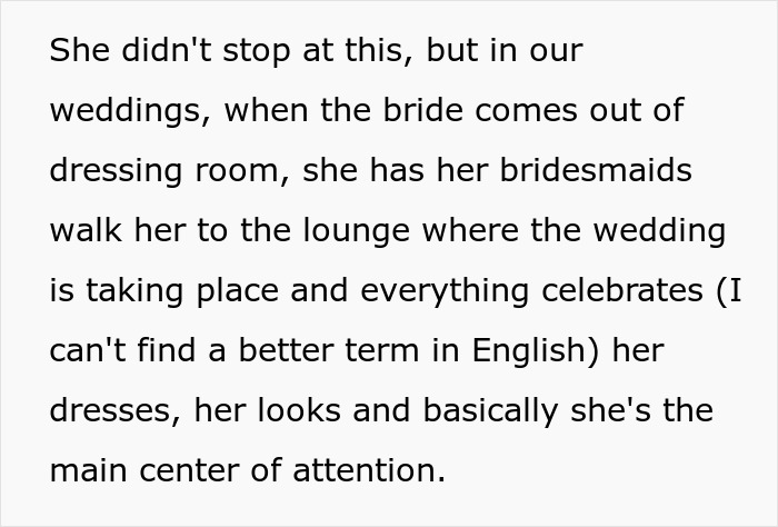 Text describing the bride's grand entrance to her wedding celebration. Text describing the bride's grand entrance to her wedding celebration.
