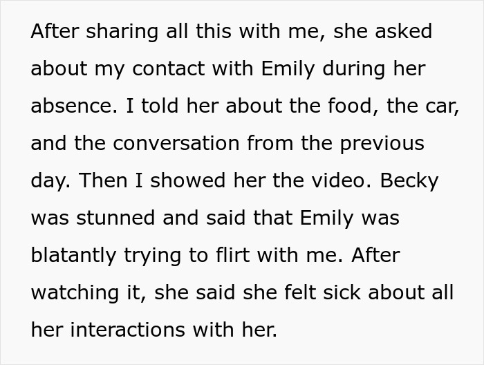 Text detailing how a wife's creepy friend flirts with hubby, trying to steal him away with a post-intimacy scene.