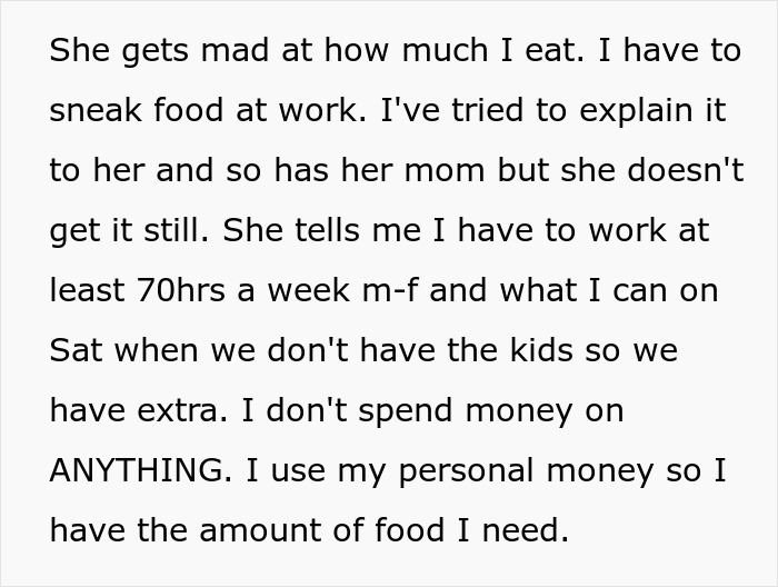A man explains how his fiancée is the problem, controlling his food intake and making him feel hungry and overworked. A man explains how his fiancée is the problem, controlling his food intake and making him feel hungry and overworked.