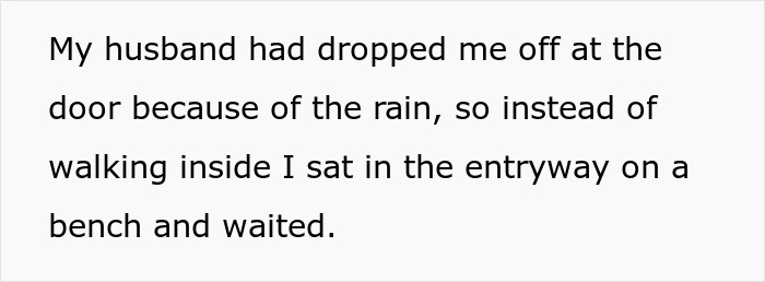 Text about husband dropping off woman at the door due to rain Text about husband dropping off woman at the door due to rain