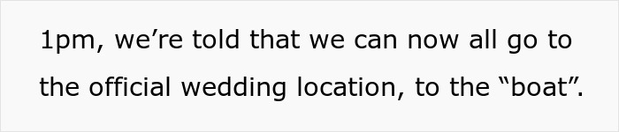 Guests told to move to official wedding location at a boat Guests told to move to official wedding location at a boat