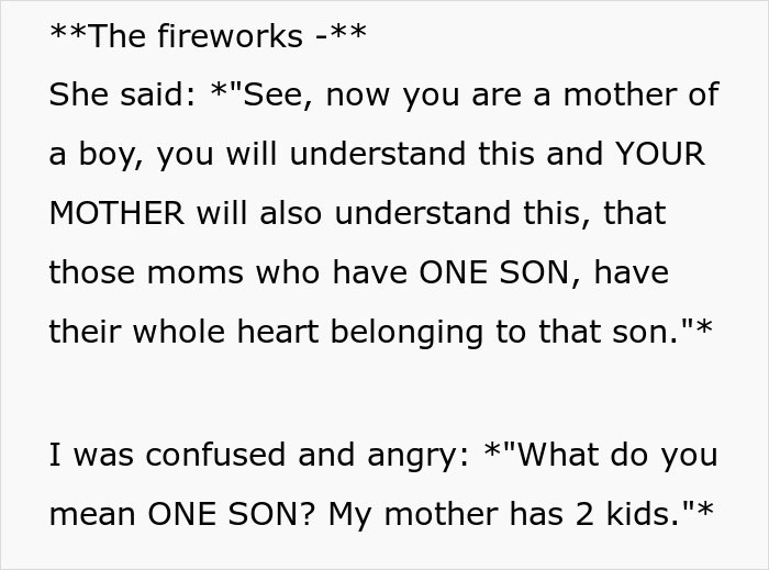 Text about MIL saying moms with one son have whole heart for that son Text about MIL saying moms with one son have whole heart for that son