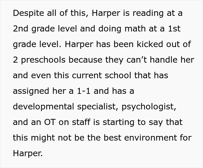 Text describing daughter's academic level and school challenges due to health issues Text describing daughter's academic level and school challenges due to health issues