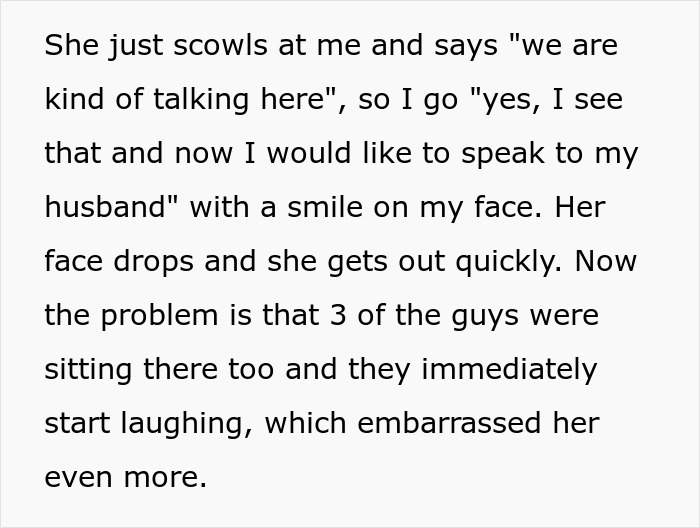 Text describing coworker scowling and embarrassment with laughing coworkers Text describing coworker scowling and embarrassment with laughing coworkers