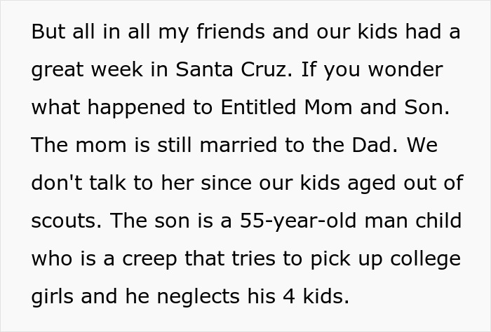 Text snippet about Entitled Mom and Son, and how the bully grew up. Parents refuse to take bully on beach trip. Text snippet about Entitled Mom and Son, and how the bully grew up. Parents refuse to take bully on beach trip.