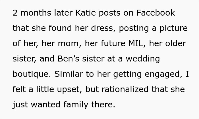 Text snippet: Friendship has run its course, a bride's bestie feels devastated not being a bridesmaid, despite her wedding dress shopping.