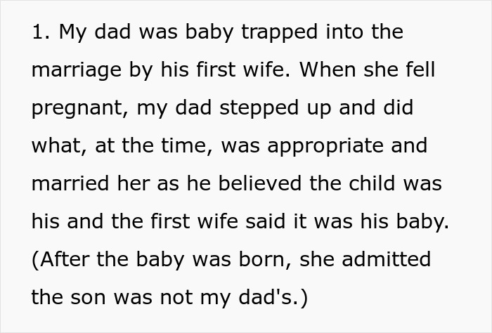 Text about dad's first marriage and baby trap situation Text about dad's first marriage and baby trap situation