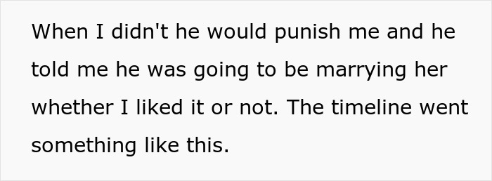 Text describing father's threat to marry affair partner despite child's feelings Text describing father's threat to marry affair partner despite child's feelings