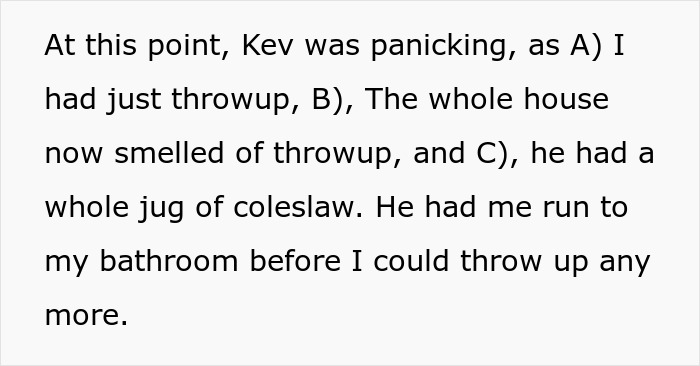 The boyfriend panics after the kid throws up due to the food issue, regretting his actions.