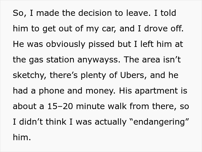 Woman leaves man at gas station after unwanted advances in car Woman leaves man at gas station after unwanted advances in car