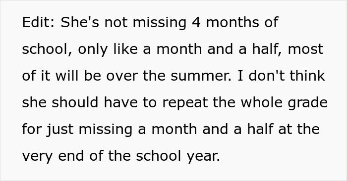 Screenshot of an edit from a mom blasting school's response online, clarifying 11YO's chemotherapy and repeating grade. Screenshot of an edit from a mom blasting school's response online, clarifying 11YO's chemotherapy and repeating grade.
