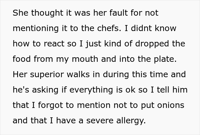 Text about a lie involving a food allergy in a restaurant emergency room setting.