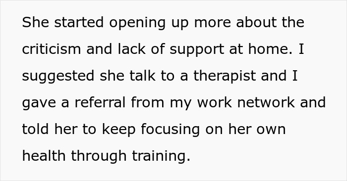 Text about opening up, therapist referral and focusing on health through training Text about opening up, therapist referral and focusing on health through training