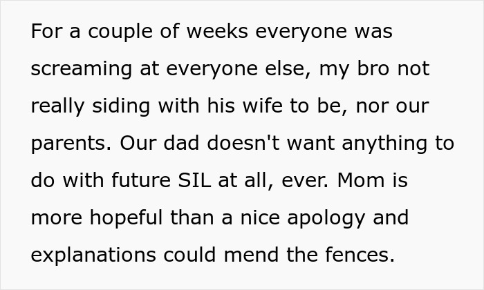 Family tension grows over future sister-in-law and wedding dress request