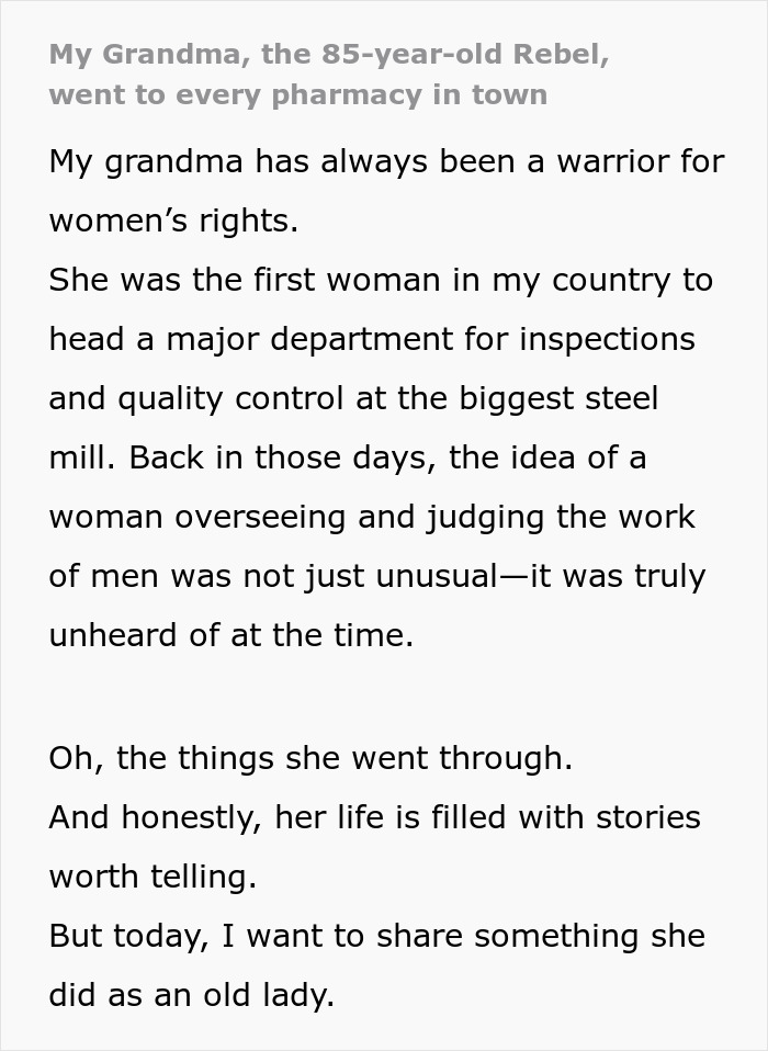Text describing an 85-year-old's fight for women's rights Text describing an 85-year-old's fight for women's rights