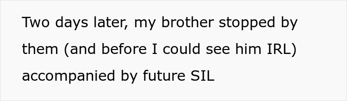 Text about brother visiting parents with future sister-in-law