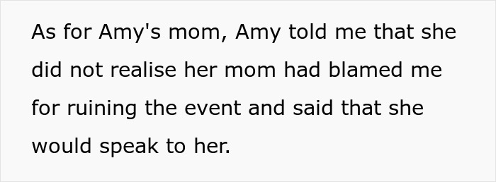 Text about Amy's mom blaming the author for ruining the gender reveal event Text about Amy's mom blaming the author for ruining the gender reveal event