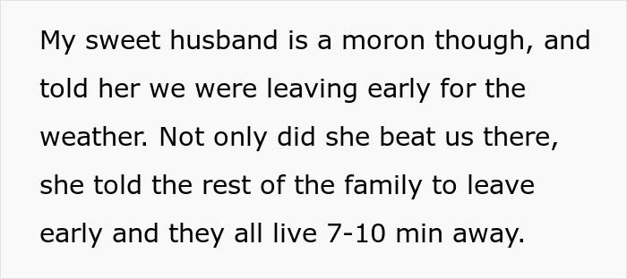 Mother-in-law outsmarting early arrival plan at family event Mother-in-law outsmarting early arrival plan at family event