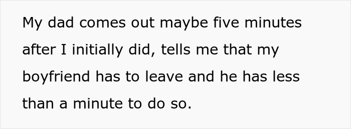 A woman is told to leave home after refusing to follow one rule. Her father tells her boyfriend to leave.