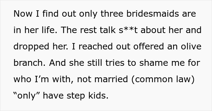 Text about bridesmaids and sister shaming during wedding prep Text about bridesmaids and sister shaming during wedding prep