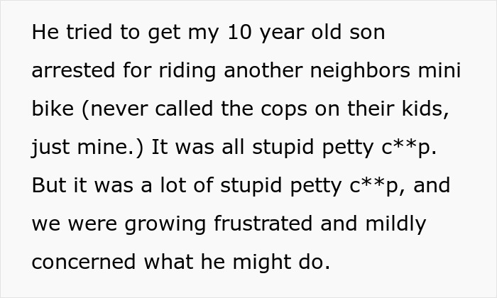 Text snippet describing neighbor's petty acts against a 10-year-old. Revenge plot involving beetles and rose garden.