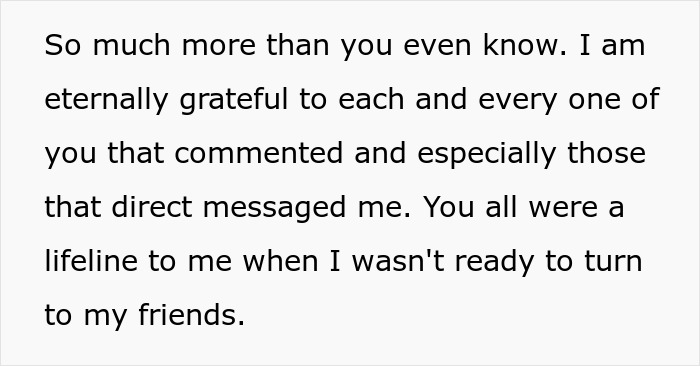 A screenshot of text about the toxic guy story, expressing gratitude for support and comments.