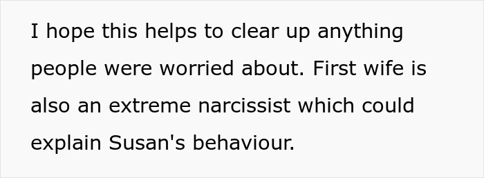 Text about a narcissistic first wife explaining behavior Text about a narcissistic first wife explaining behavior