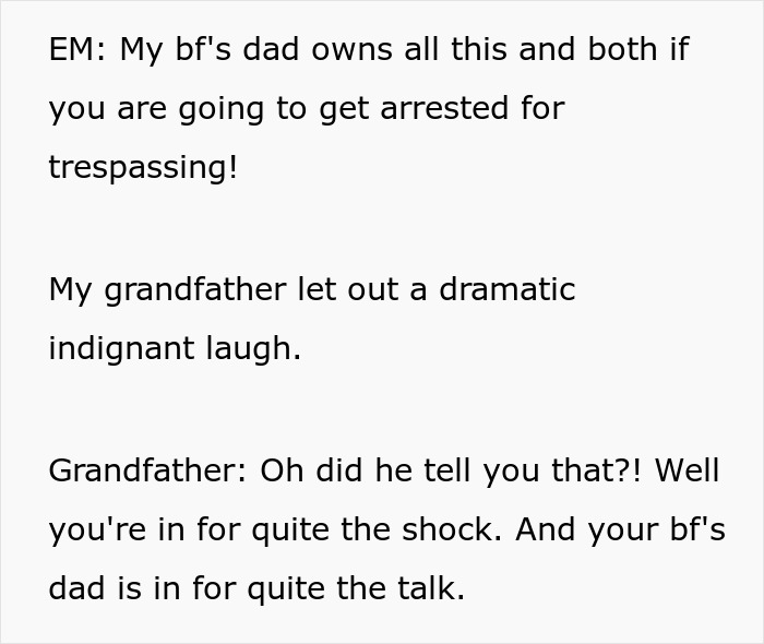 A screenshot of text showing grandpa giving a reality check to an entitled mom about trespassing and property ownership. A screenshot of text showing grandpa giving a reality check to an entitled mom about trespassing and property ownership.