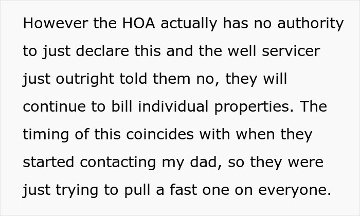 HOA lacks authority to consolidate well billing, well servicer continues individual bills HOA lacks authority to consolidate well billing, well servicer continues individual bills