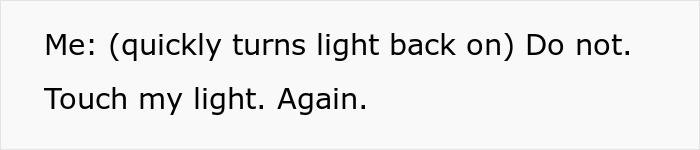 Text demanding light be turned back on during flight Text demanding light be turned back on during flight