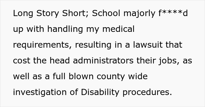 Text explaining a school's mishandling of medical requirements, leading to a lawsuit and investigation.