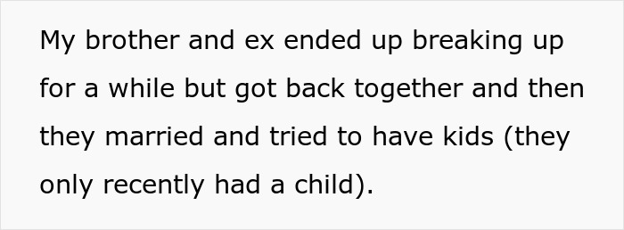 Text about brother and ex reconciling and having a child Text about brother and ex reconciling and having a child