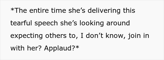 Religious fanatics' tearful speech about pregnant woman working in pub, seeking applause.