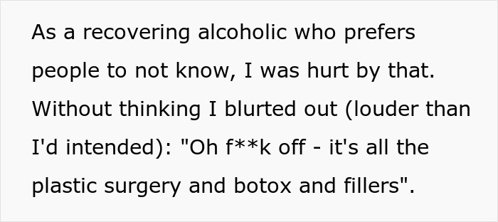Text discussing hurt feelings over botox and fillers reveal Text discussing hurt feelings over botox and fillers reveal