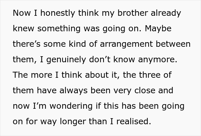 Text about suspicion of arrangement between brother, girlfriend, and sister
