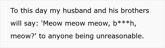 A screenshot showing text about a MIL trying to humiliate DIL and a sister's 'Meow' comeback. A screenshot showing text about a MIL trying to humiliate DIL and a sister's 'Meow' comeback.