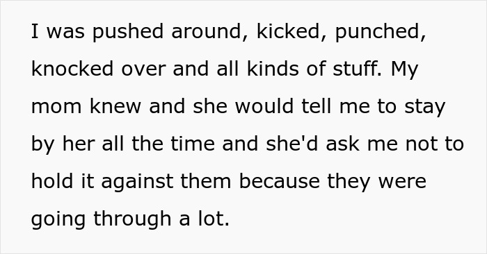Text describing physical and emotional a***e by stepkids known to mom
