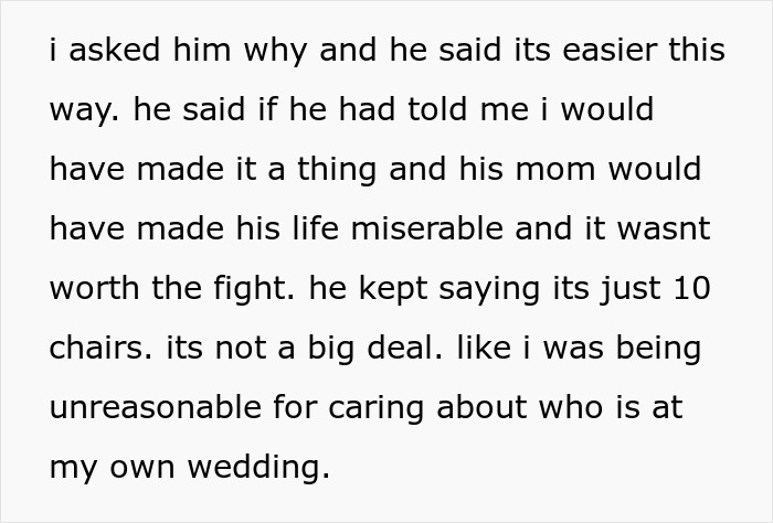 Fiance said avoiding conflict with mother over wedding guest list was easier