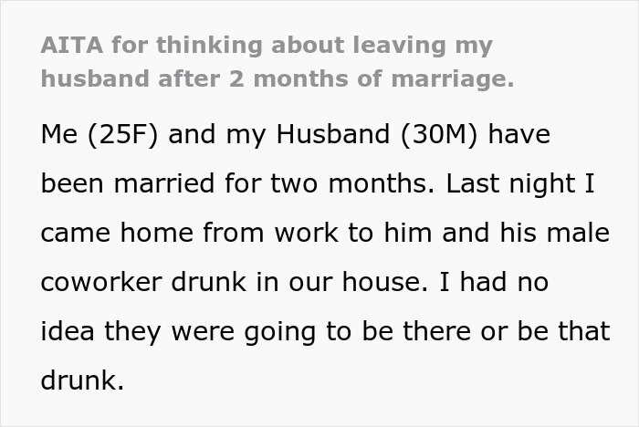 Text about wife considering leaving husband after 2 months of marriage Text about wife considering leaving husband after 2 months of marriage