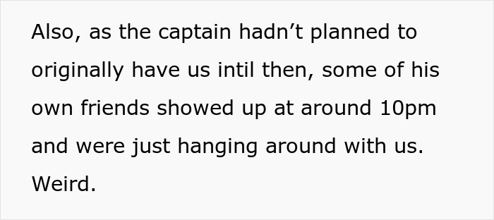 Guest describing unexpected visitors at the wedding yacht event Guest describing unexpected visitors at the wedding yacht event