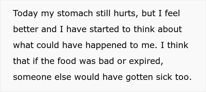 A text box showing why a person suspects getting violently sick after MIL&rsquo;s birthday dinner.